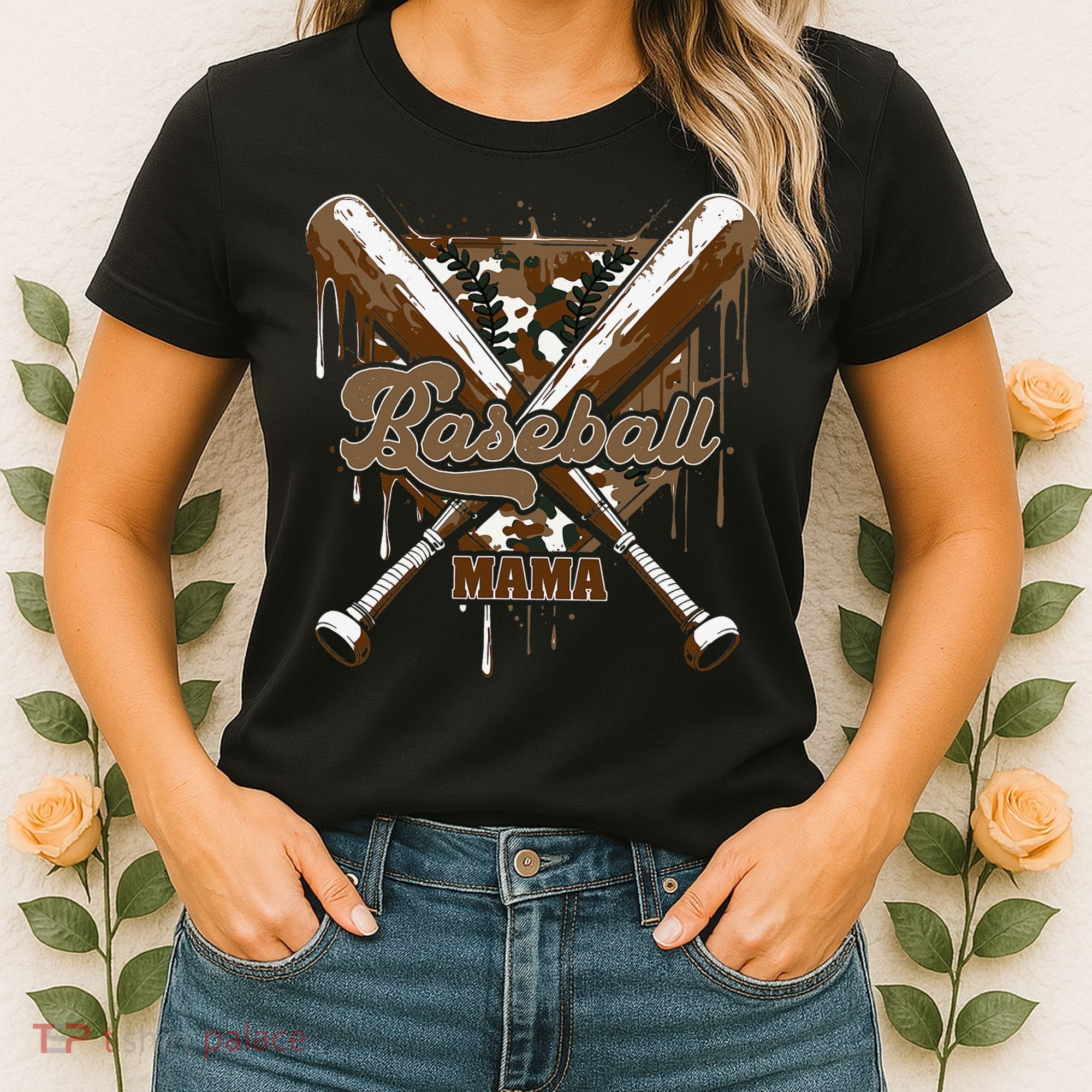 Baseball Mama Camo Baseball Home Plate Ice Cream Drip Mom Women's T-Shirt