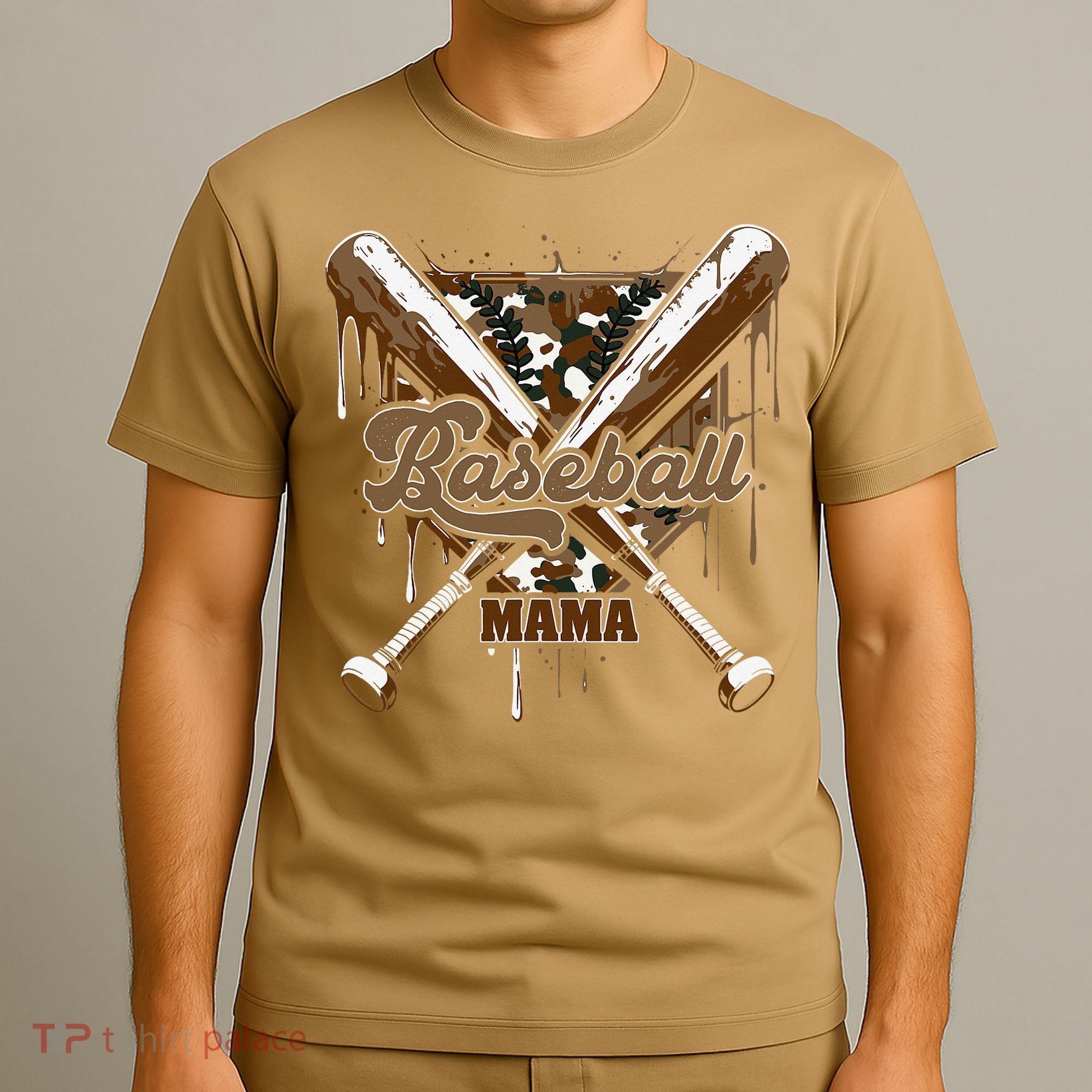 Baseball Mama Camo Baseball Home Plate Ice Cream Drip Mom T-Shirt