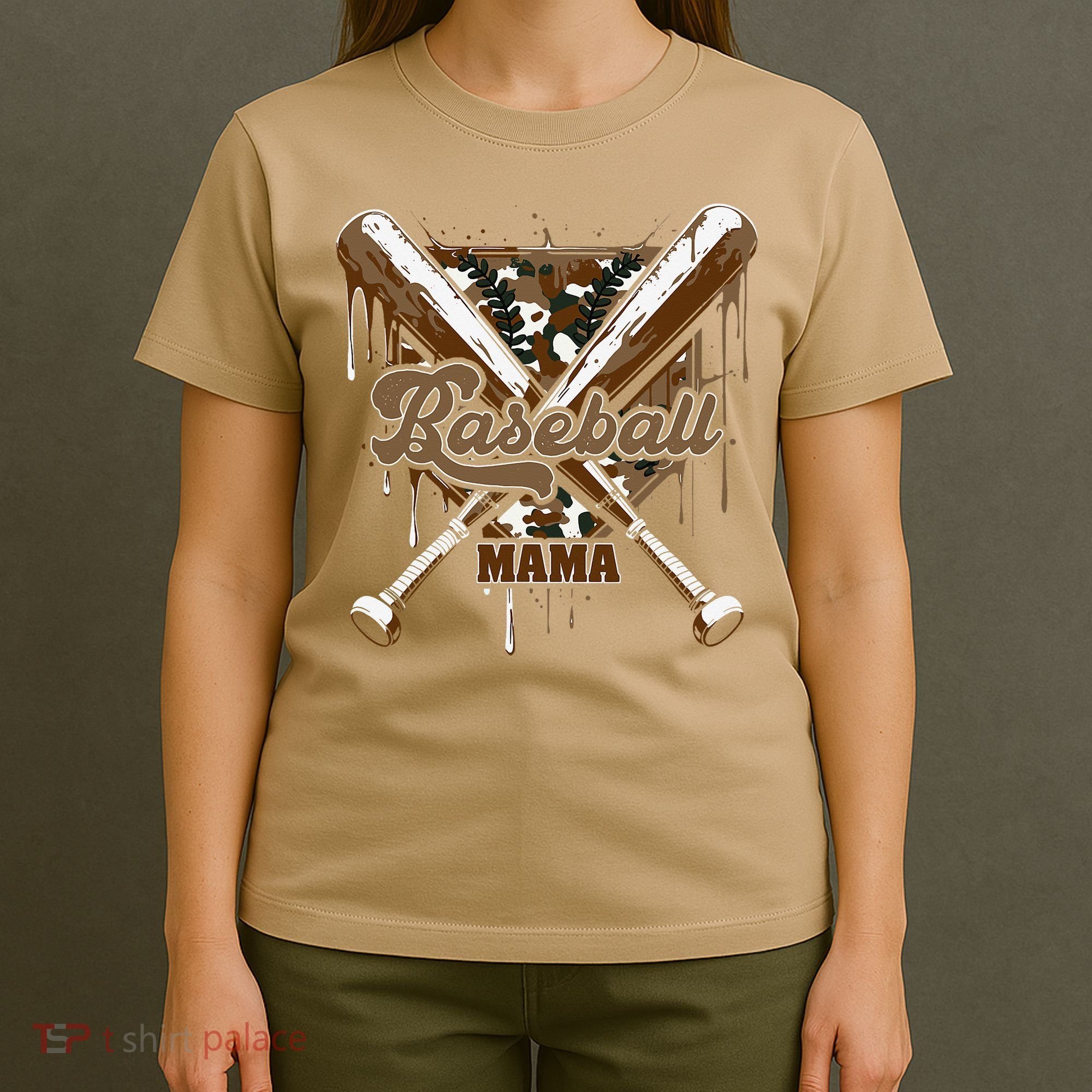 Baseball Mama Camo Baseball Home Plate Ice Cream Drip Mom T-Shirt