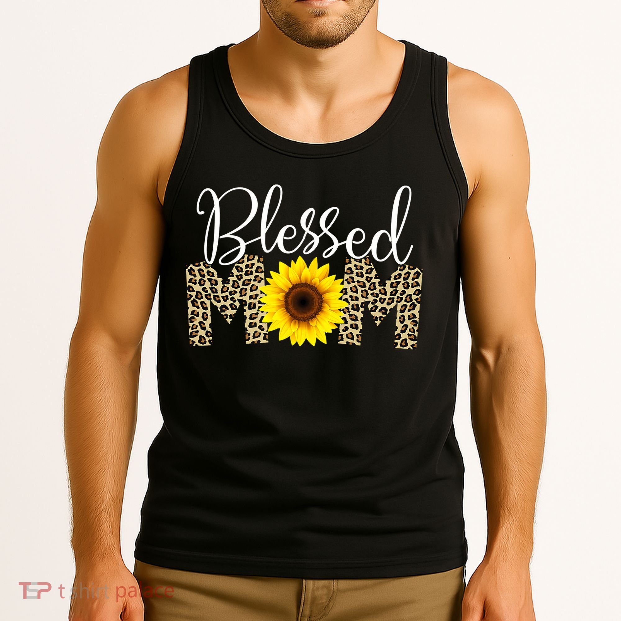 Blessed Mom Cheetah Sunflower Tank Top
