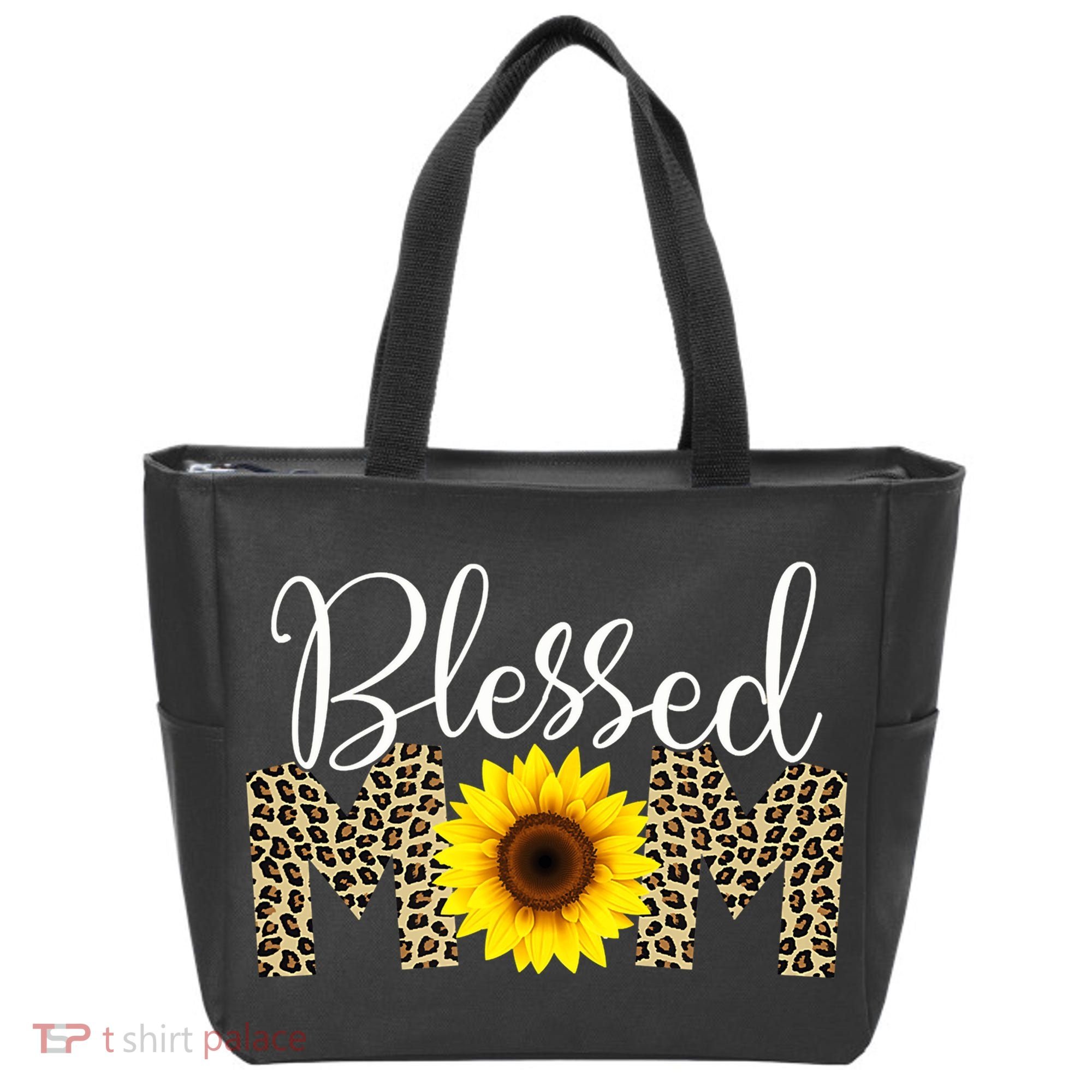 Blessed Mom Cheetah Sunflower Tote Bag