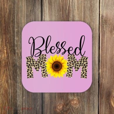 Blessed Mom Cheetah Sunflower Coaster