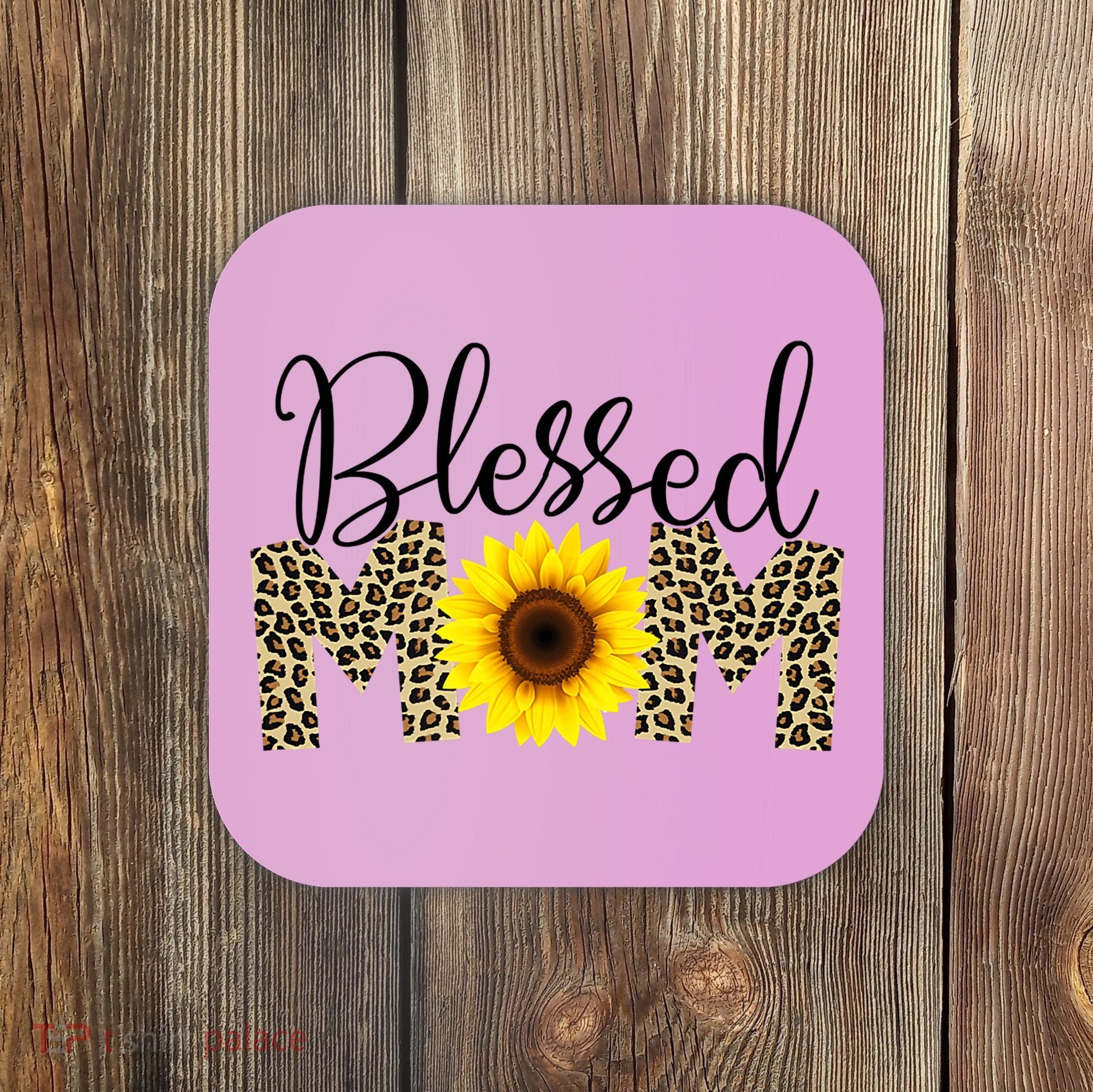 Blessed Mom Cheetah Sunflower Coaster