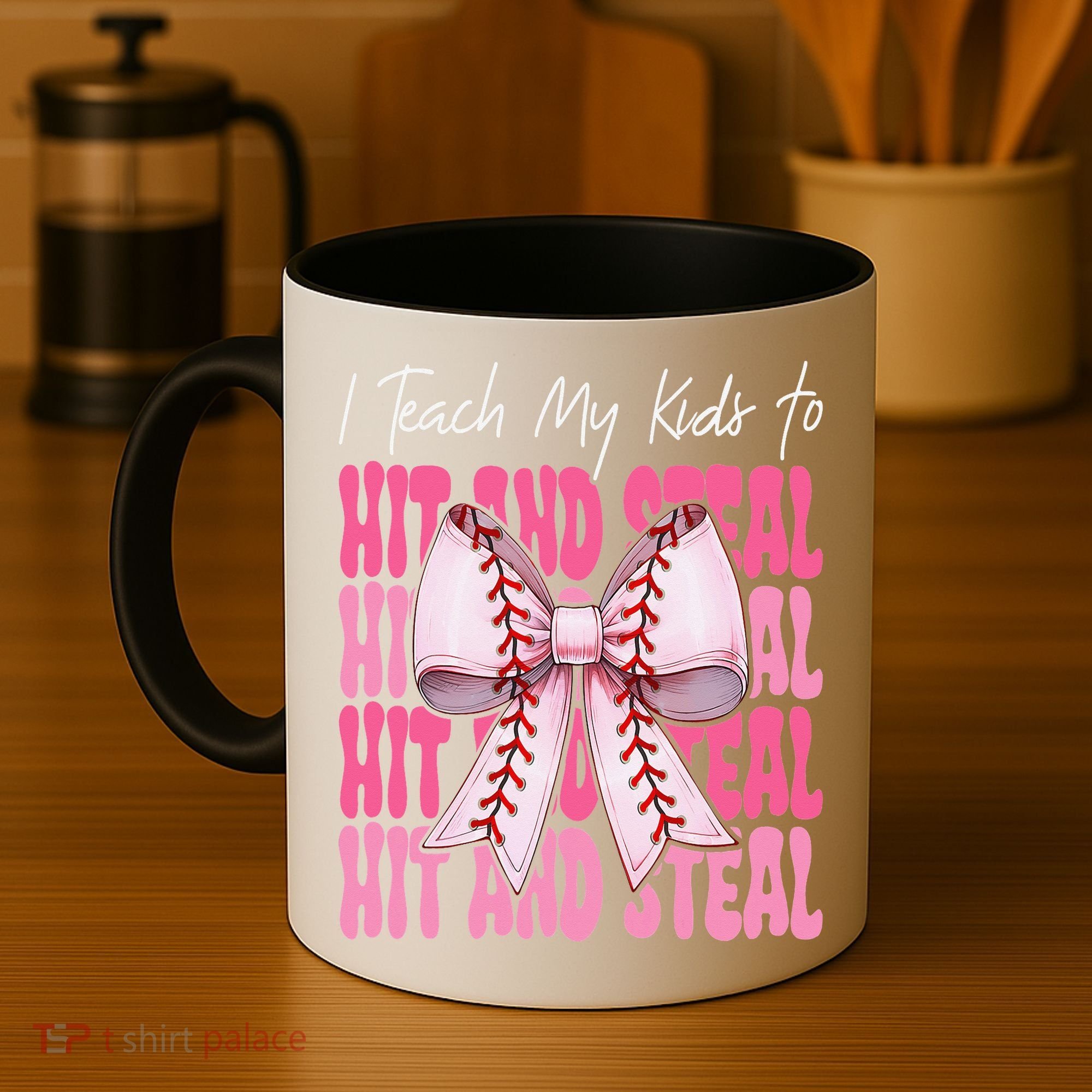 Baseball Mom Coquette Bow I Teach My To Hit And Steal Coffee Mug