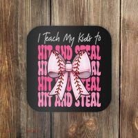 Baseball Mom Coquette Bow I Teach My To Hit And Steal Coaster thumb 0