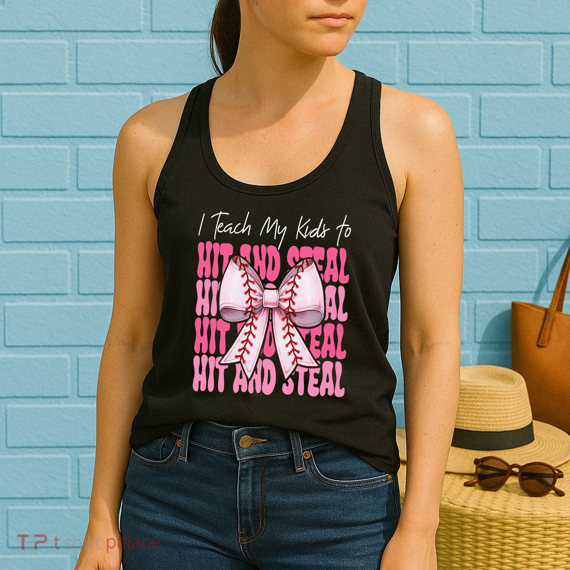 Baseball Mom Coquette Bow I Teach My To Hit And Steal Women's Tank Top