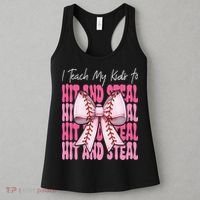 Baseball Mom Coquette Bow I Teach My To Hit And Steal Women's Tank Top thumb 3