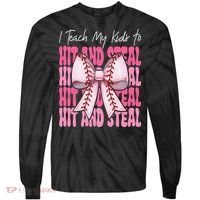 Baseball Mom Coquette Bow I Teach My To Hit And Steal Tie-Dye Long Sleeve Shirt thumb 0