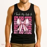 Baseball Mom Coquette Bow I Teach My To Hit And Steal Tank Top thumb 3