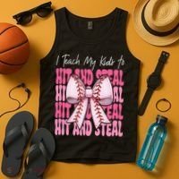 Baseball Mom Coquette Bow I Teach My To Hit And Steal Tank Top thumb 4