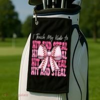 Baseball Mom Coquette Bow I Teach My To Hit And Steal Golf Towel thumb 2