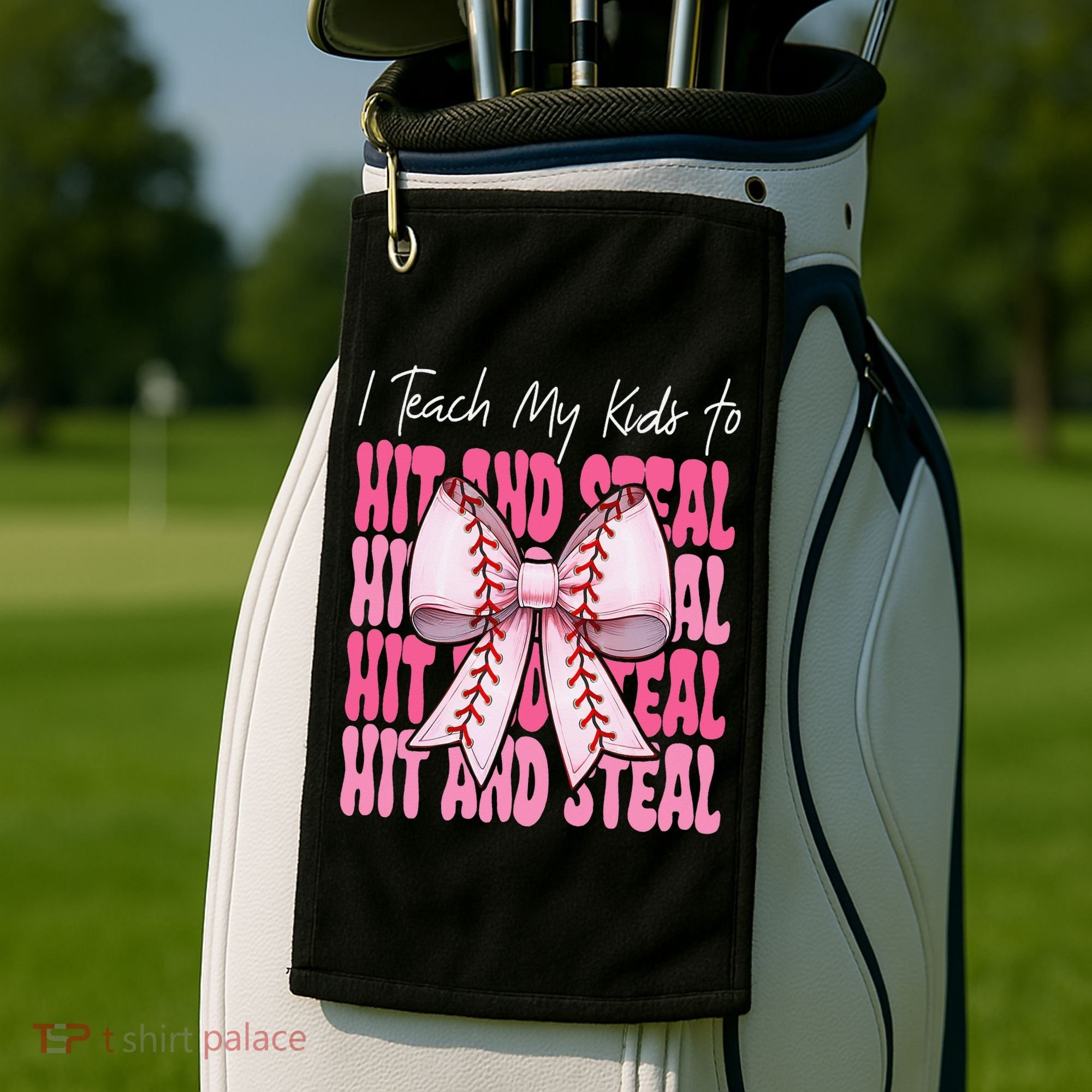 Baseball Mom Coquette Bow I Teach My To Hit And Steal Golf Towel