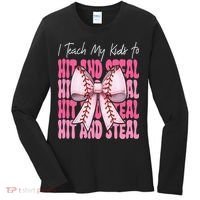 Baseball Mom Coquette Bow I Teach My To Hit And Steal Women's Long Sleeve Shirt thumb 0