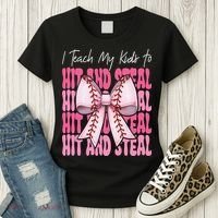 Baseball Mom Coquette Bow I Teach My To Hit And Steal Women's T-Shirt thumb 3