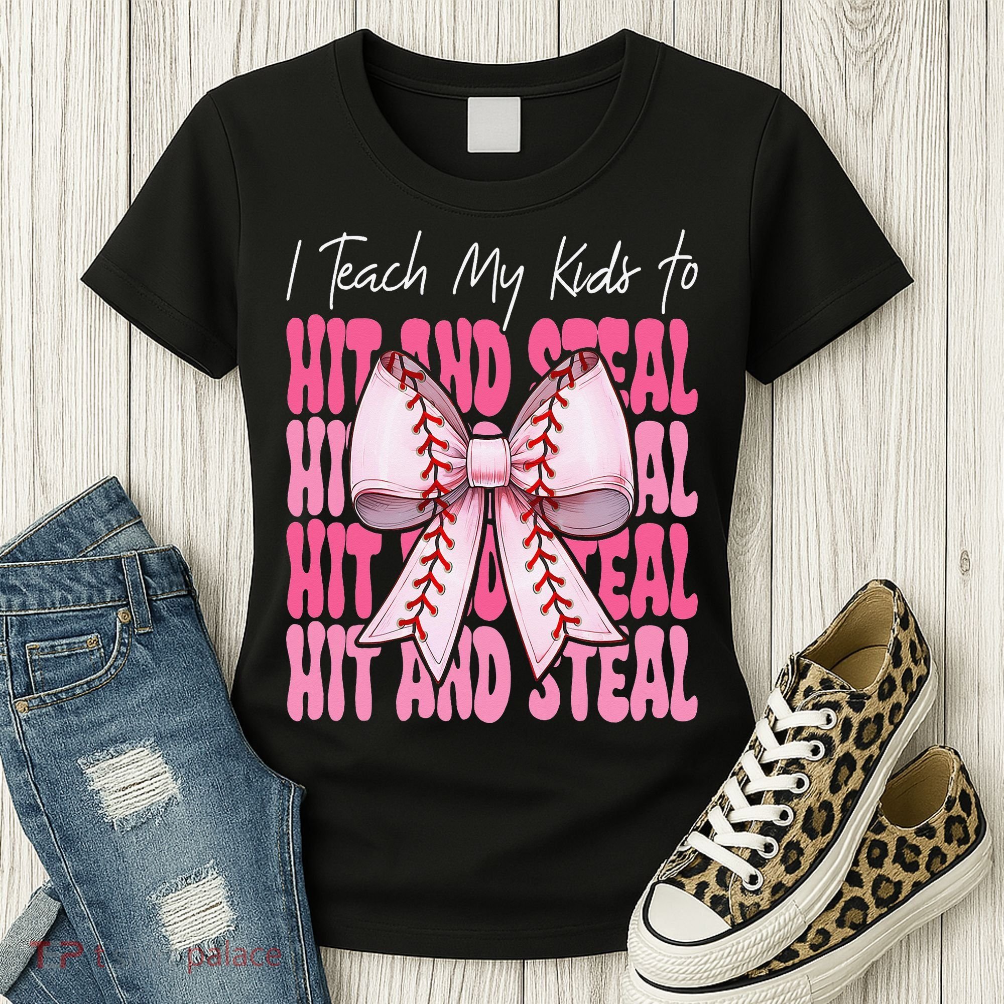 Baseball Mom Coquette Bow I Teach My To Hit And Steal Women's T-Shirt