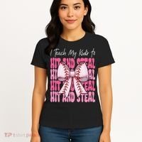 Baseball Mom Coquette Bow I Teach My To Hit And Steal Women's T-Shirt thumb 4