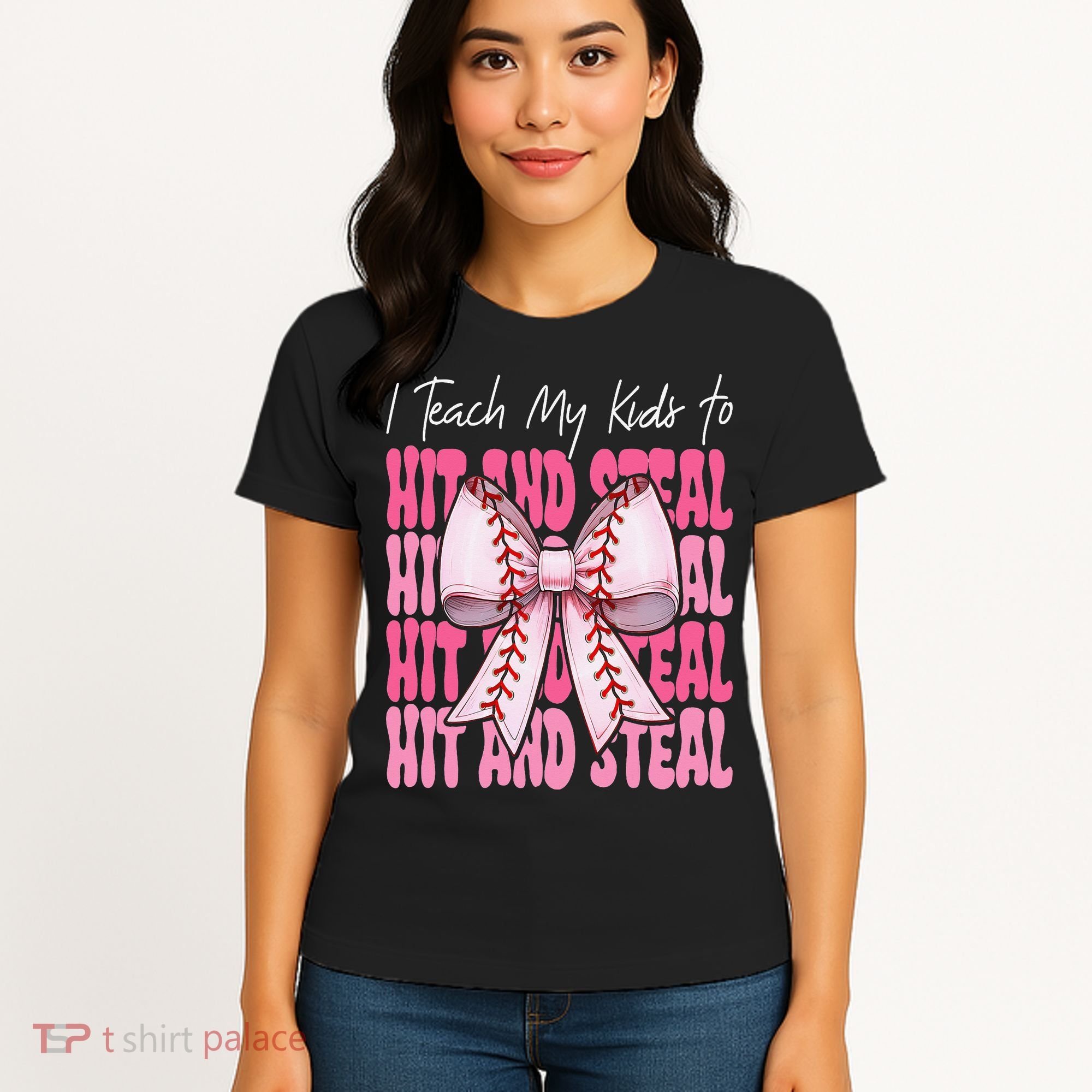 Baseball Mom Coquette Bow I Teach My To Hit And Steal Women's T-Shirt