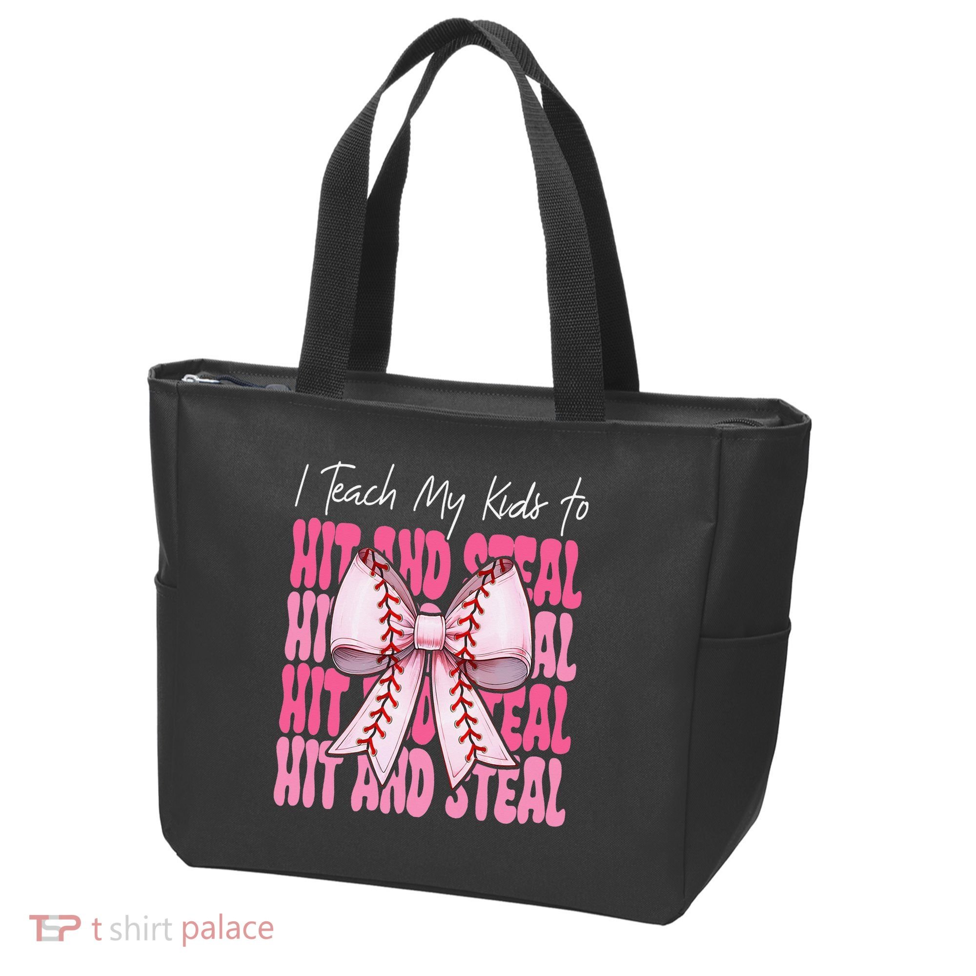 Baseball Mom Coquette Bow I Teach My To Hit And Steal Tote Bag