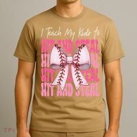 Baseball Mom Coquette Bow I Teach My To Hit And Steal T-Shirt thumb 3