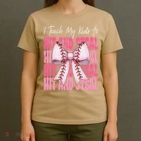 Baseball Mom Coquette Bow I Teach My To Hit And Steal T-Shirt thumb 4