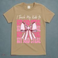 Baseball Mom Coquette Bow I Teach My To Hit And Steal T-Shirt thumb 5