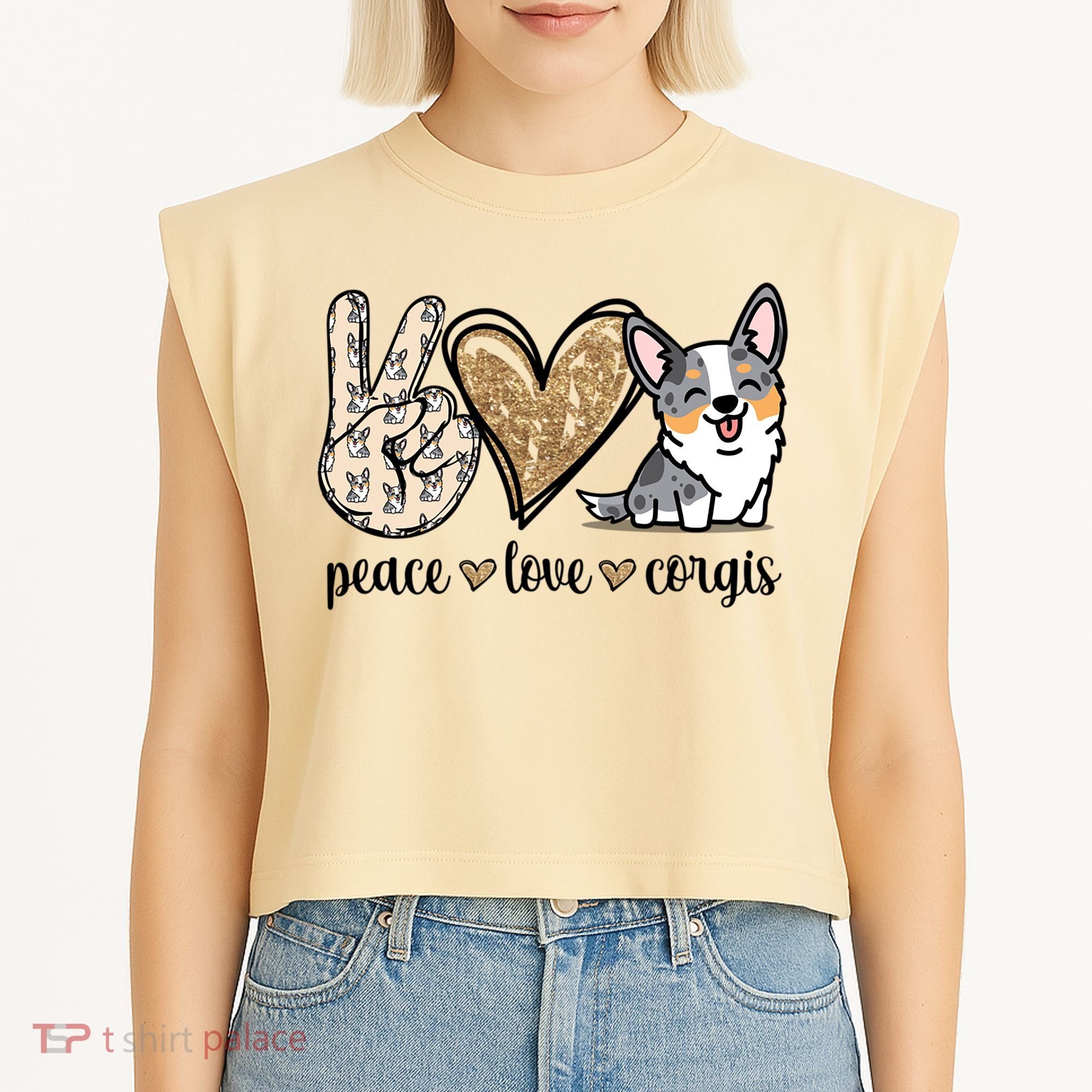 Blue Merle Corgi Gift Garment-Dyed Women's Muscle Tee