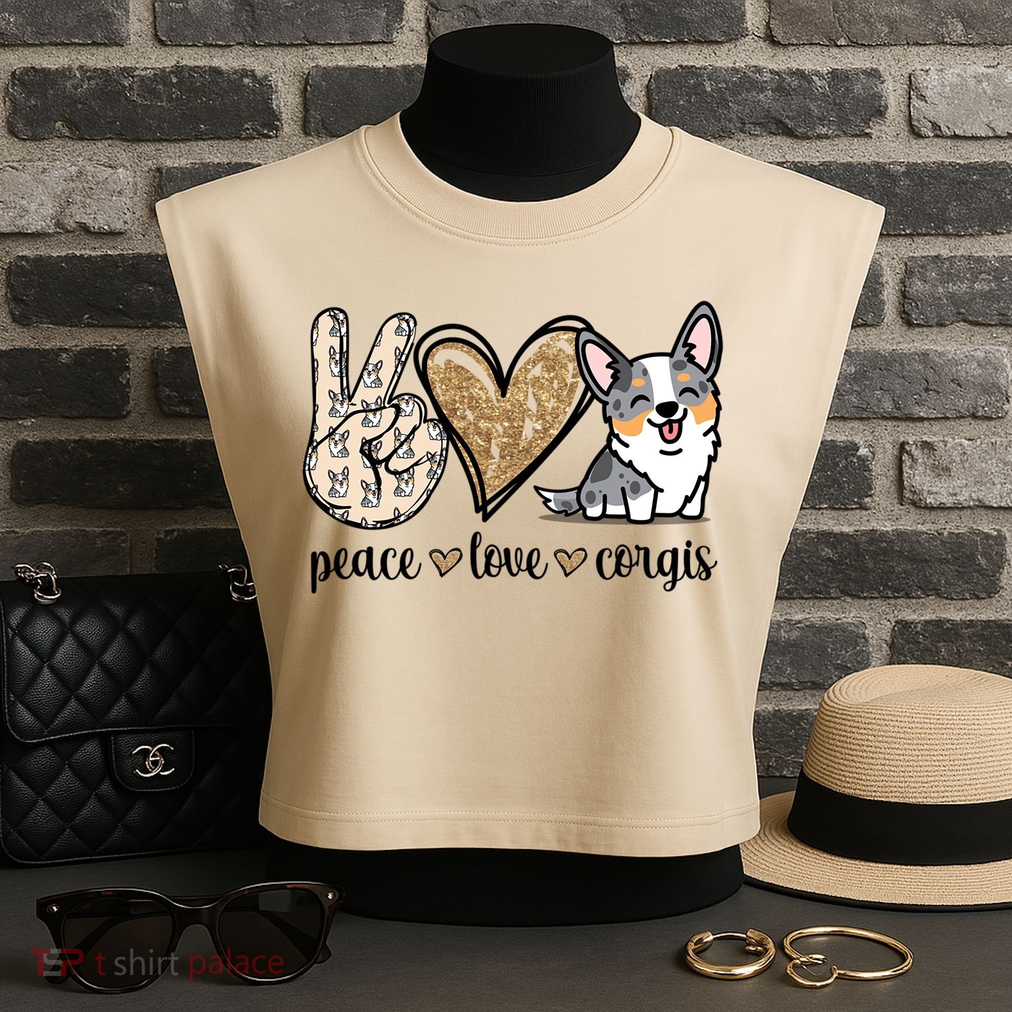 Blue Merle Corgi Gift Garment-Dyed Women's Muscle Tee