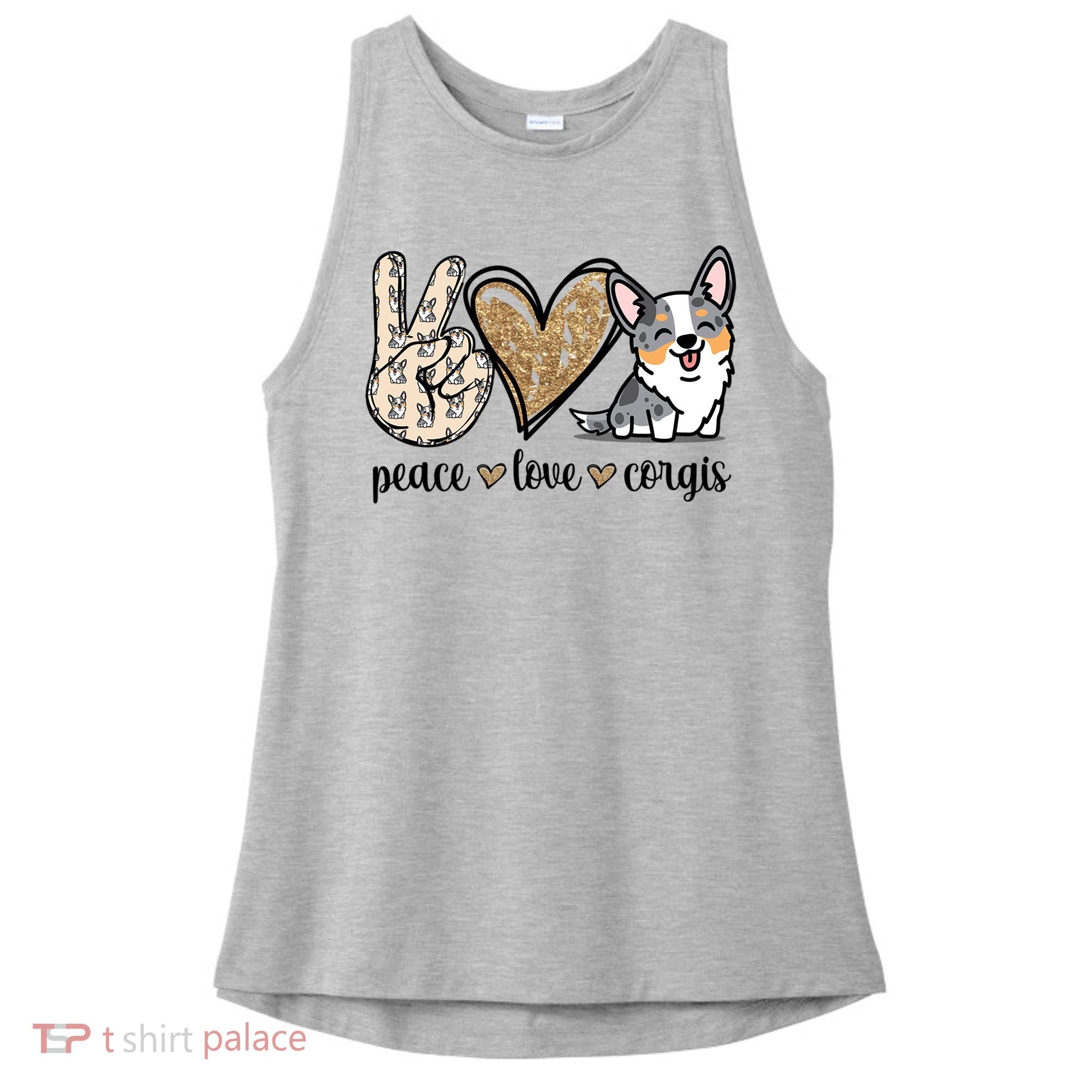 Blue Merle Corgi Gift Ladies PosiCharge Tri-Blend Wicking Tank