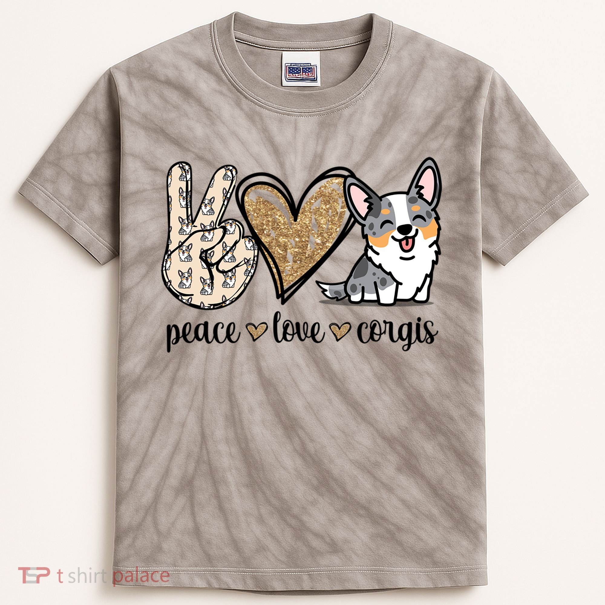 Blue Merle Corgi Gift Kids Tie-Dye T-Shirt