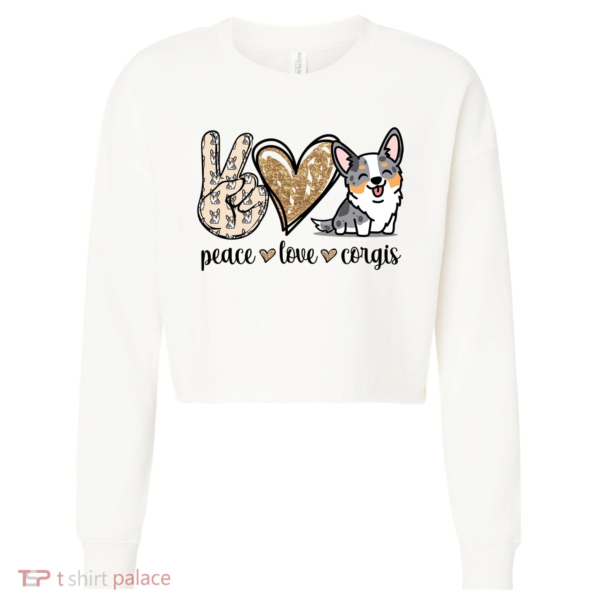 Blue Merle Corgi Gift Cropped Pullover Crew