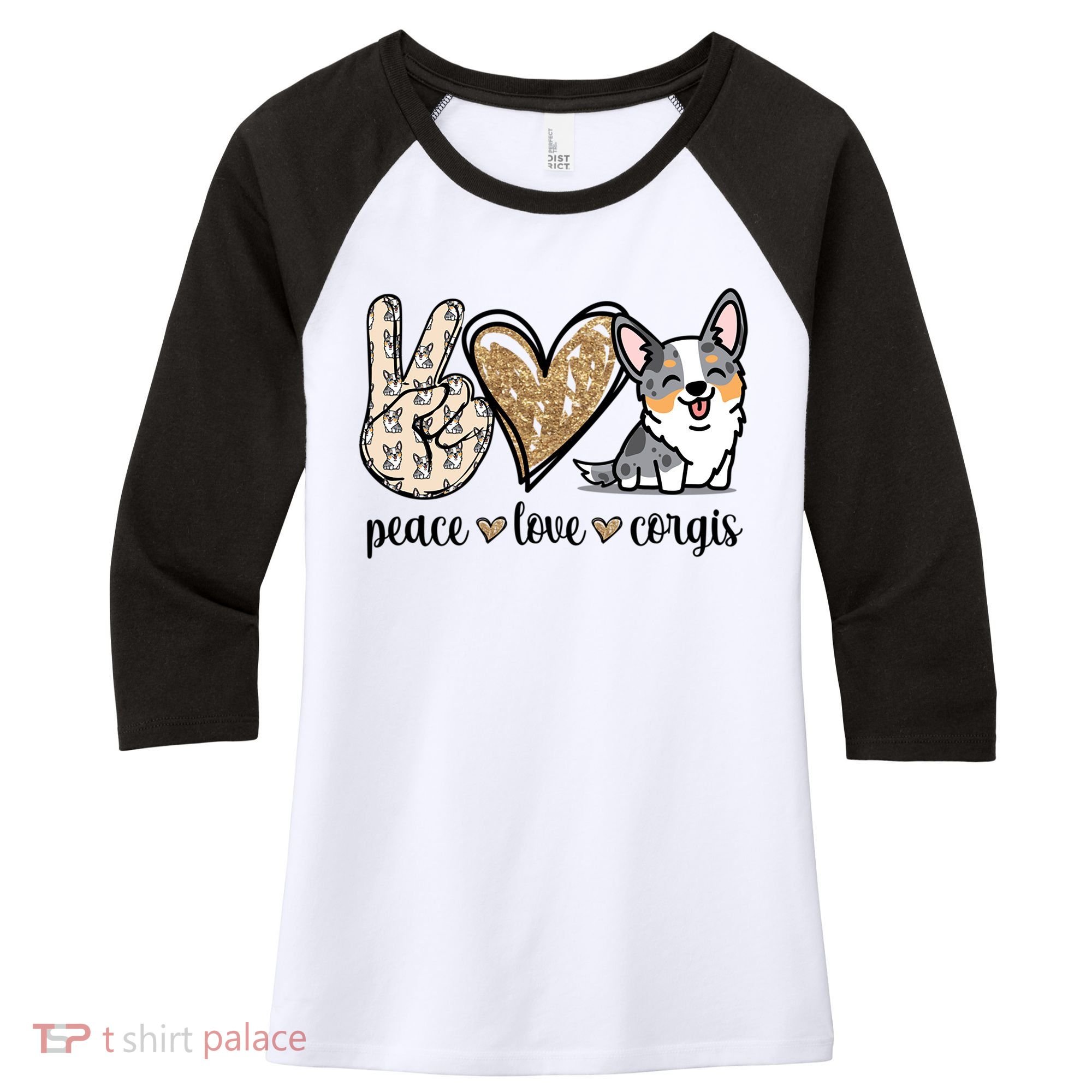 Blue Merle Corgi Gift Women's Tri-Blend 3/4-Sleeve Raglan Shirt