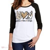 Blue Merle Corgi Gift Women's Tri-Blend 3/4-Sleeve Raglan Shirt thumb 2