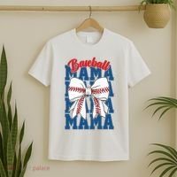 Baseball Mama Coquette Bow Game Day Baseball Mom Mother T-Shirt thumb 2