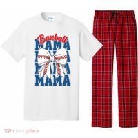 Baseball Mama Coquette Bow Game Day Baseball Mom Mother Pajama Set thumb 0