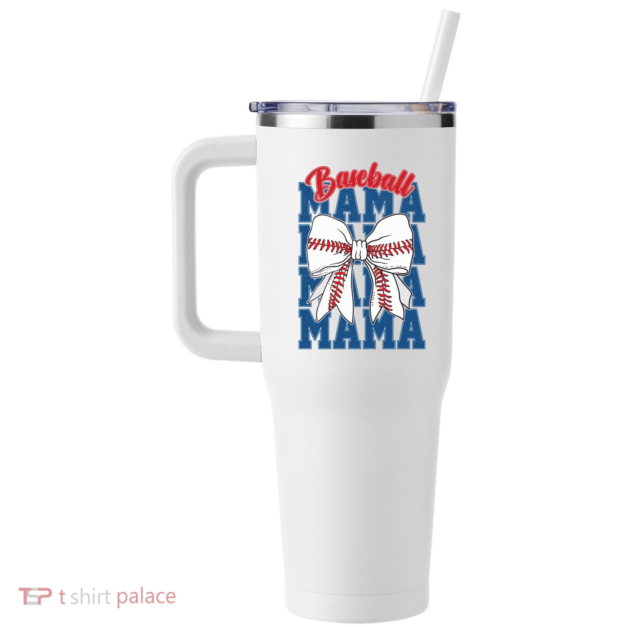 Baseball Mama Coquette Bow Game Day Baseball Mom Mother 40oz Vacuum Insulated Stainless Steel Travel Tumbler