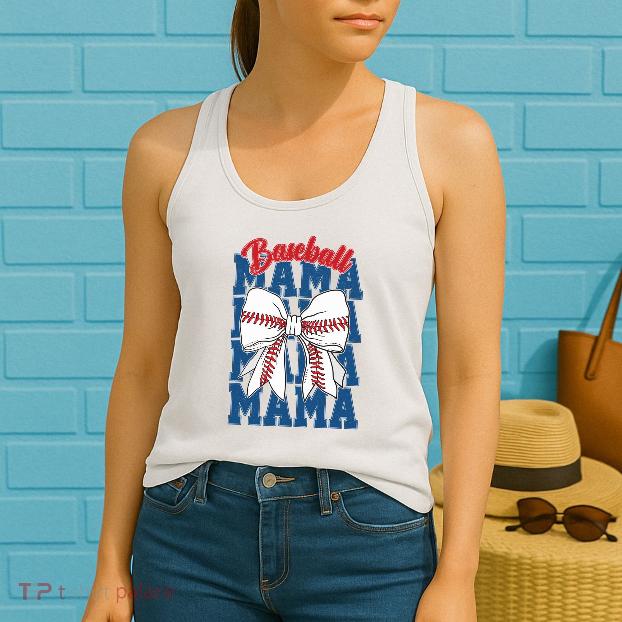 Baseball Mama Coquette Bow Game Day Baseball Mom Mother Women's Tank Top
