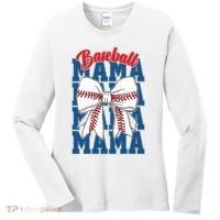 Baseball Mama Coquette Bow Game Day Baseball Mom Mother Women's Long Sleeve Shirt thumb 0