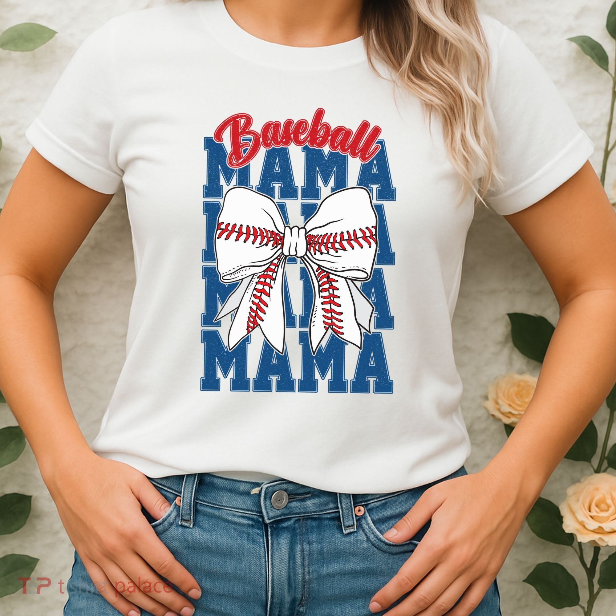 Baseball Mama Coquette Bow Game Day Baseball Mom Mother Women's T-Shirt