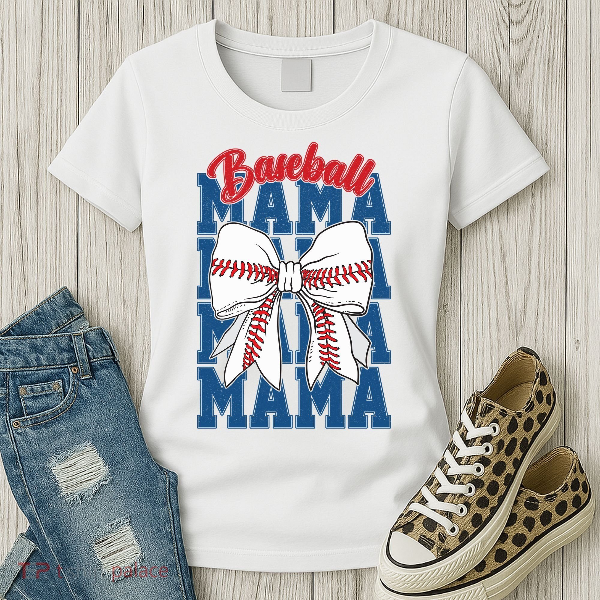Baseball Mama Coquette Bow Game Day Baseball Mom Mother Women's T-Shirt