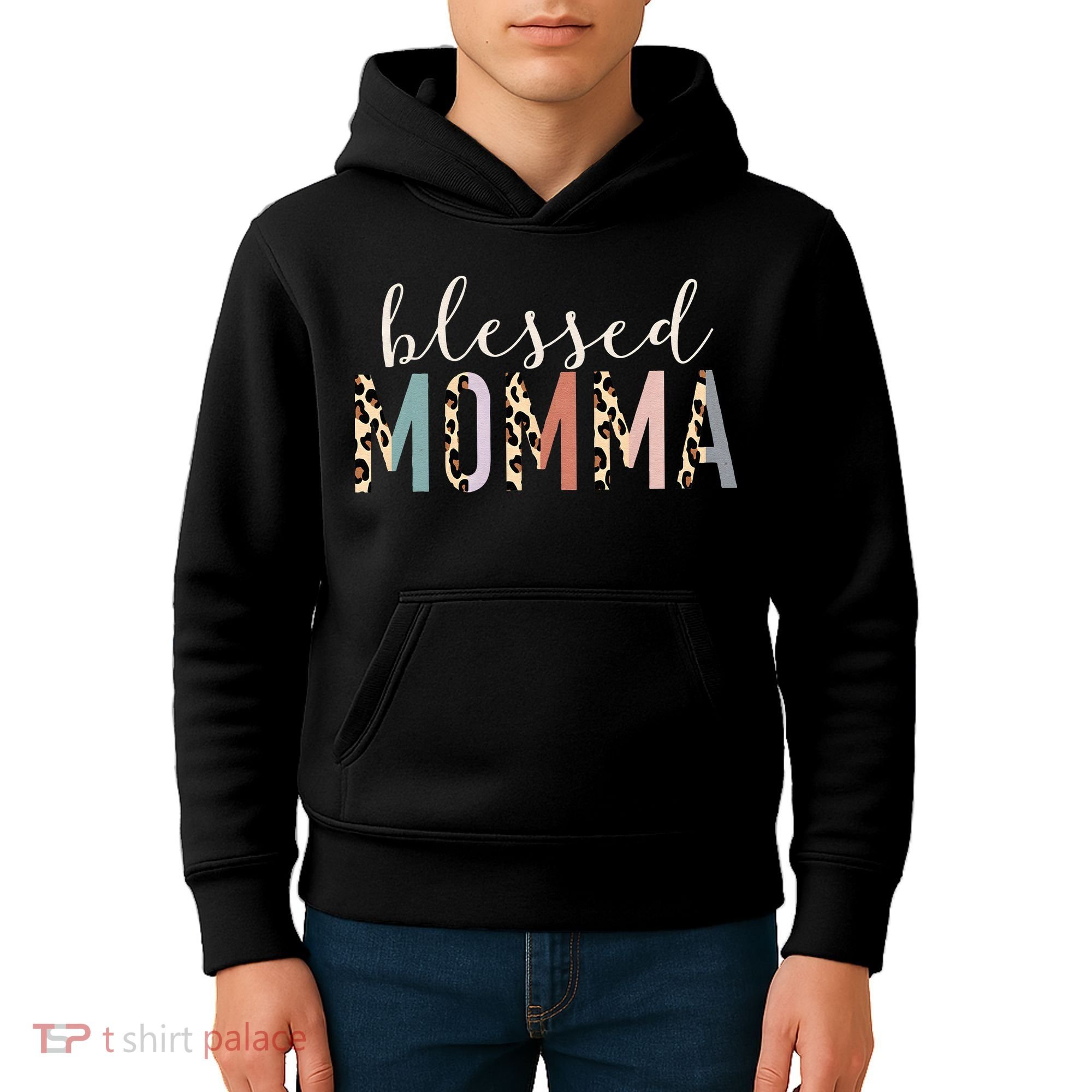 Blessed Momma Cute Leopard Print Kids Hoodie