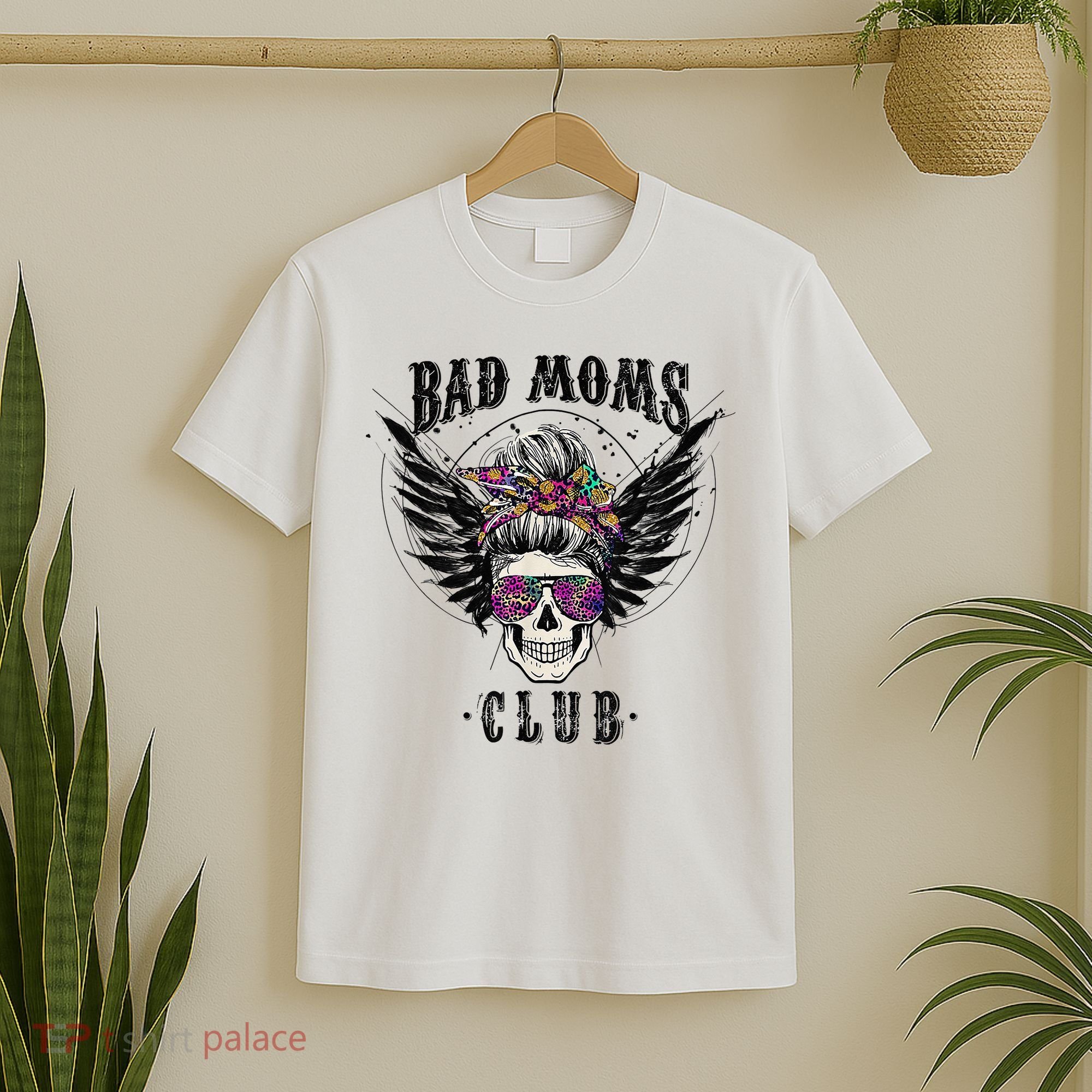 Bad Moms Club Leopard Skull Mom Funny Mom Mother's Day T-Shirt
