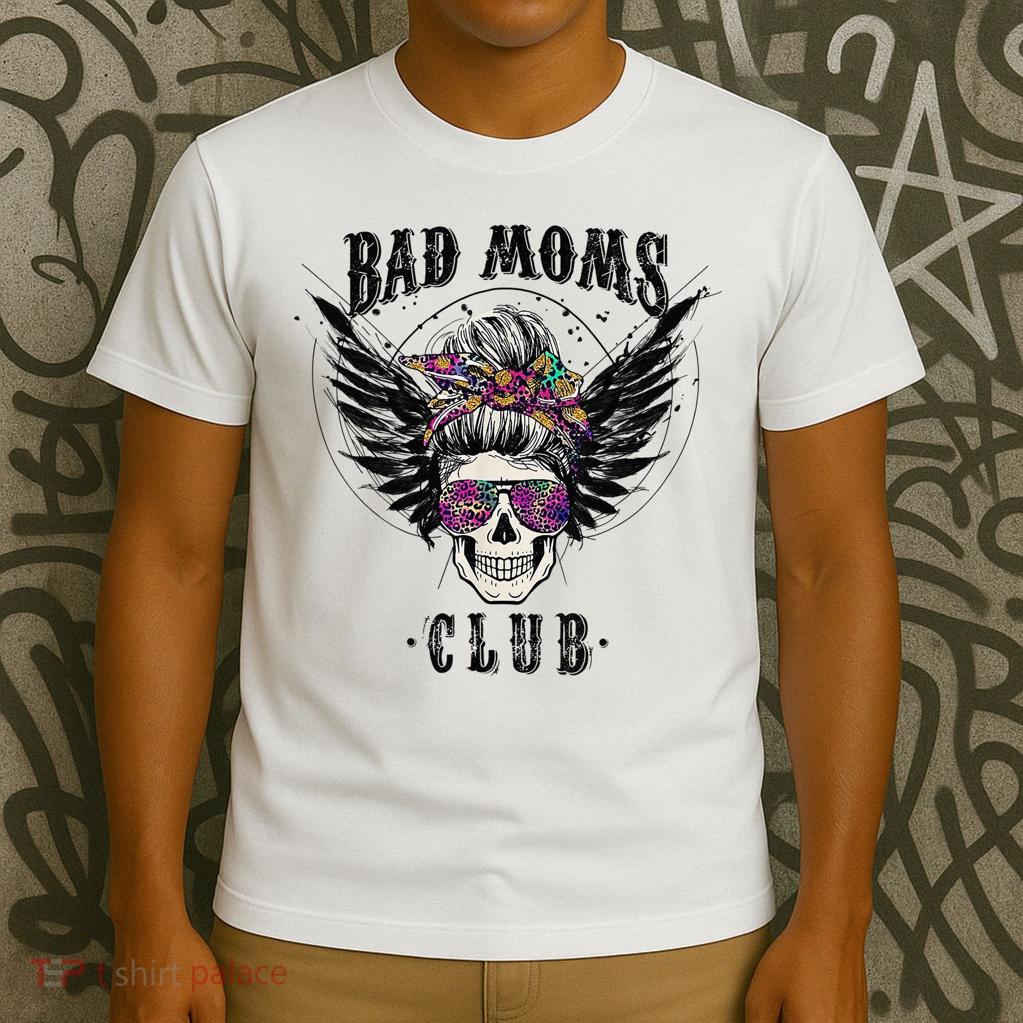 Bad Moms Club Leopard Skull Mom Funny Mom Mother's Day T-Shirt