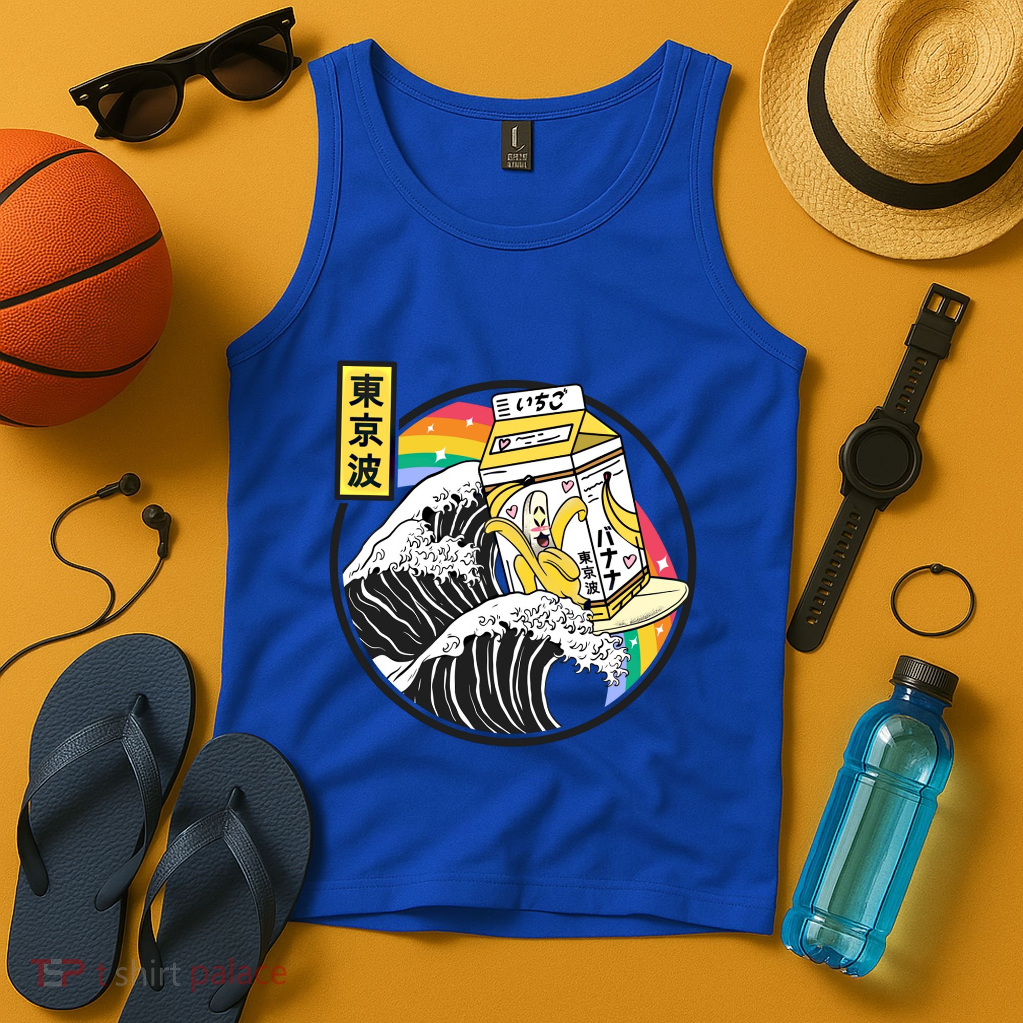 Banana Milk Carton Surfing Wave Rainbow Kawaii Vaporwave Gift Tank Top