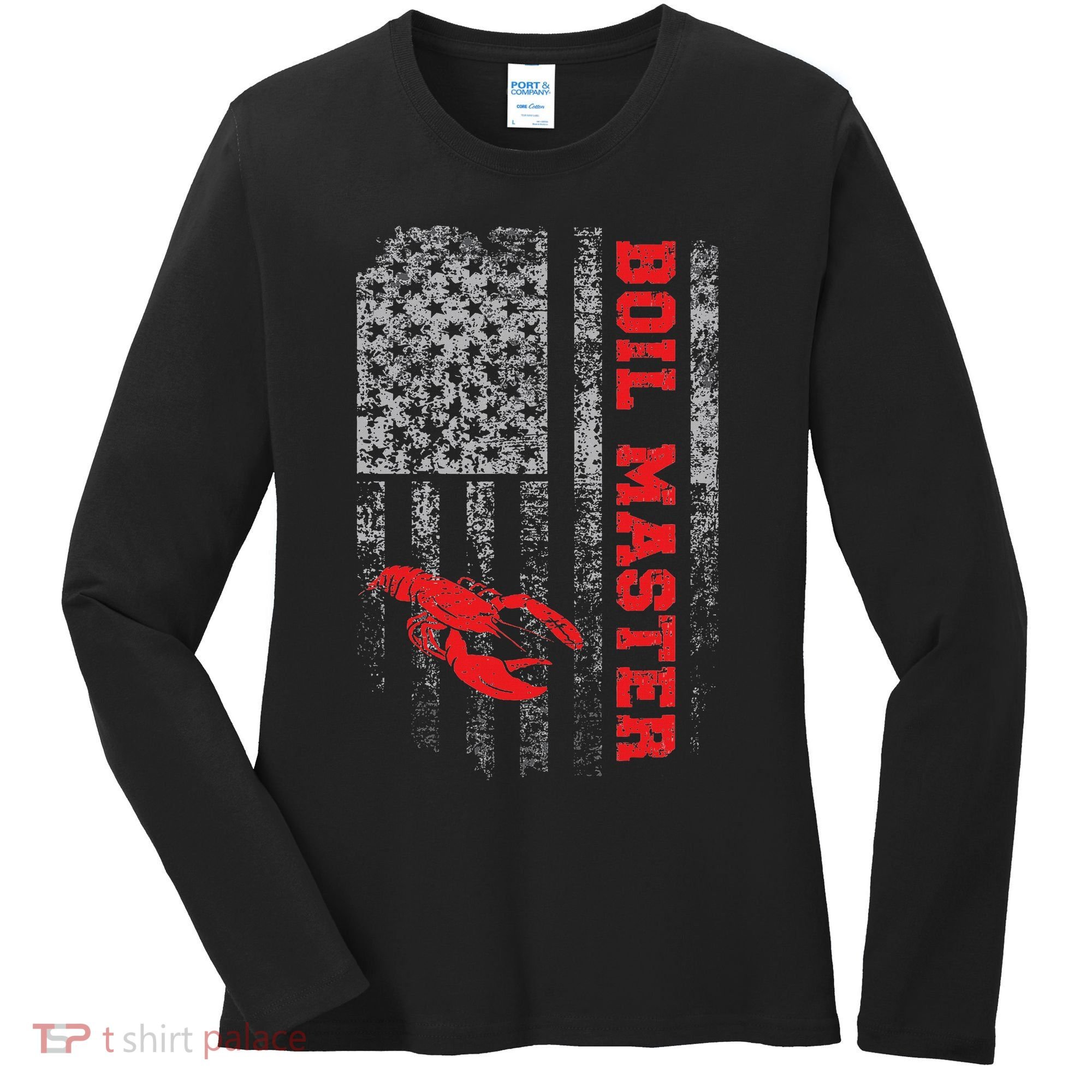 Boil Master Crawfish American Flag Crawdaddy Crayfish Women's Long Sleeve Shirt
