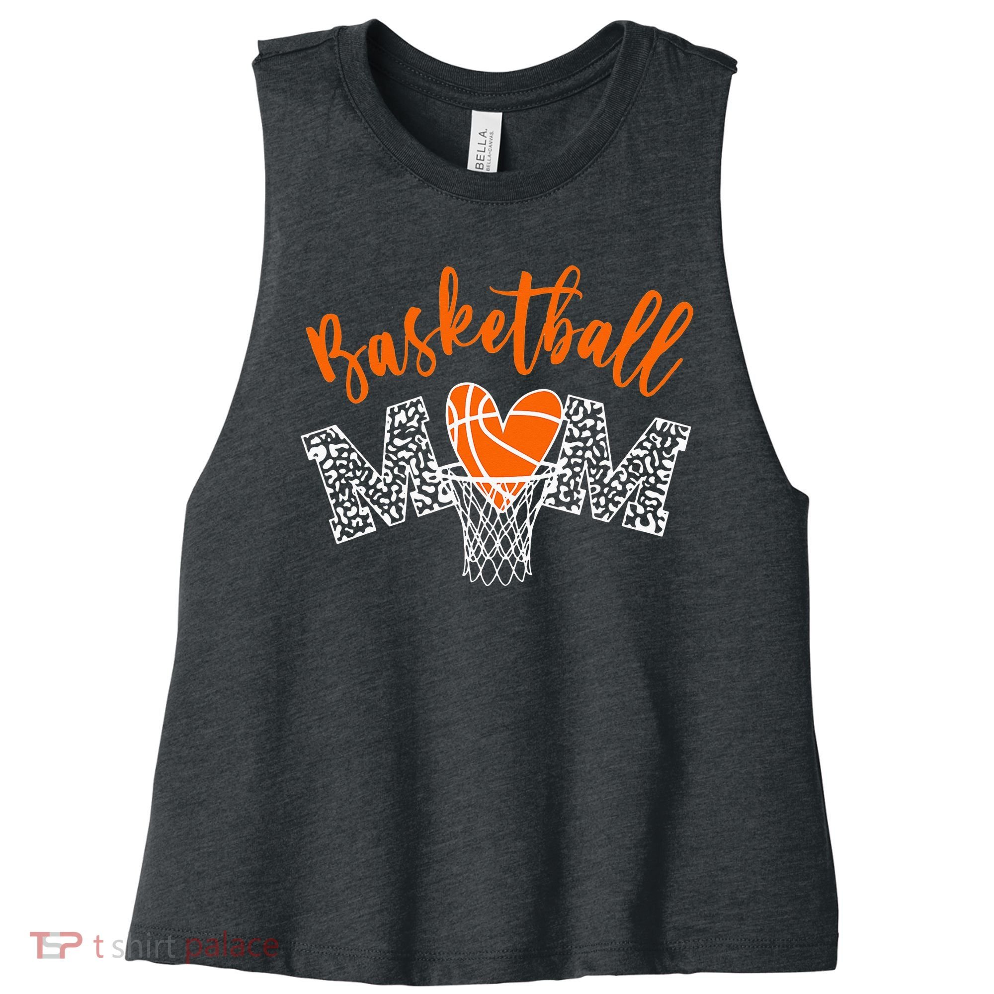 Basketball Mom Cute Novelty Distressed Women's Racerback Cropped Tank