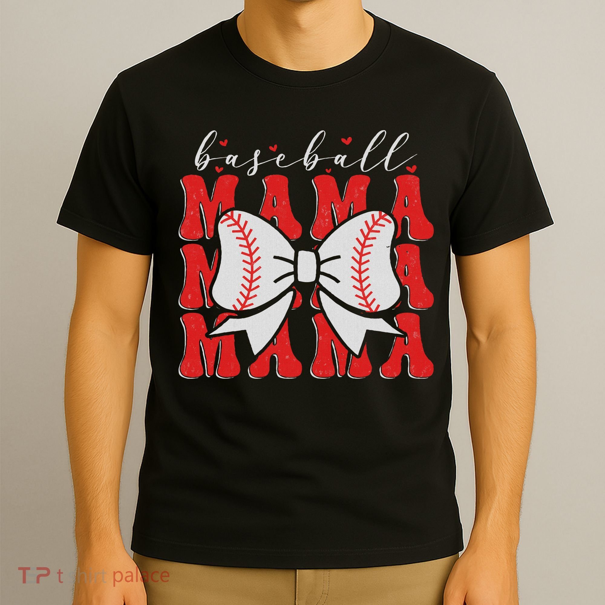 Baseball Mama Coquette Bow Sport Lover Sister Mother's Day T-Shirt