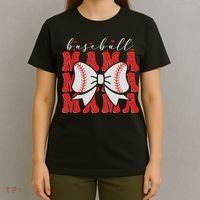 Baseball Mama Coquette Bow Sport Lover Sister Mother's Day T-Shirt thumb 4