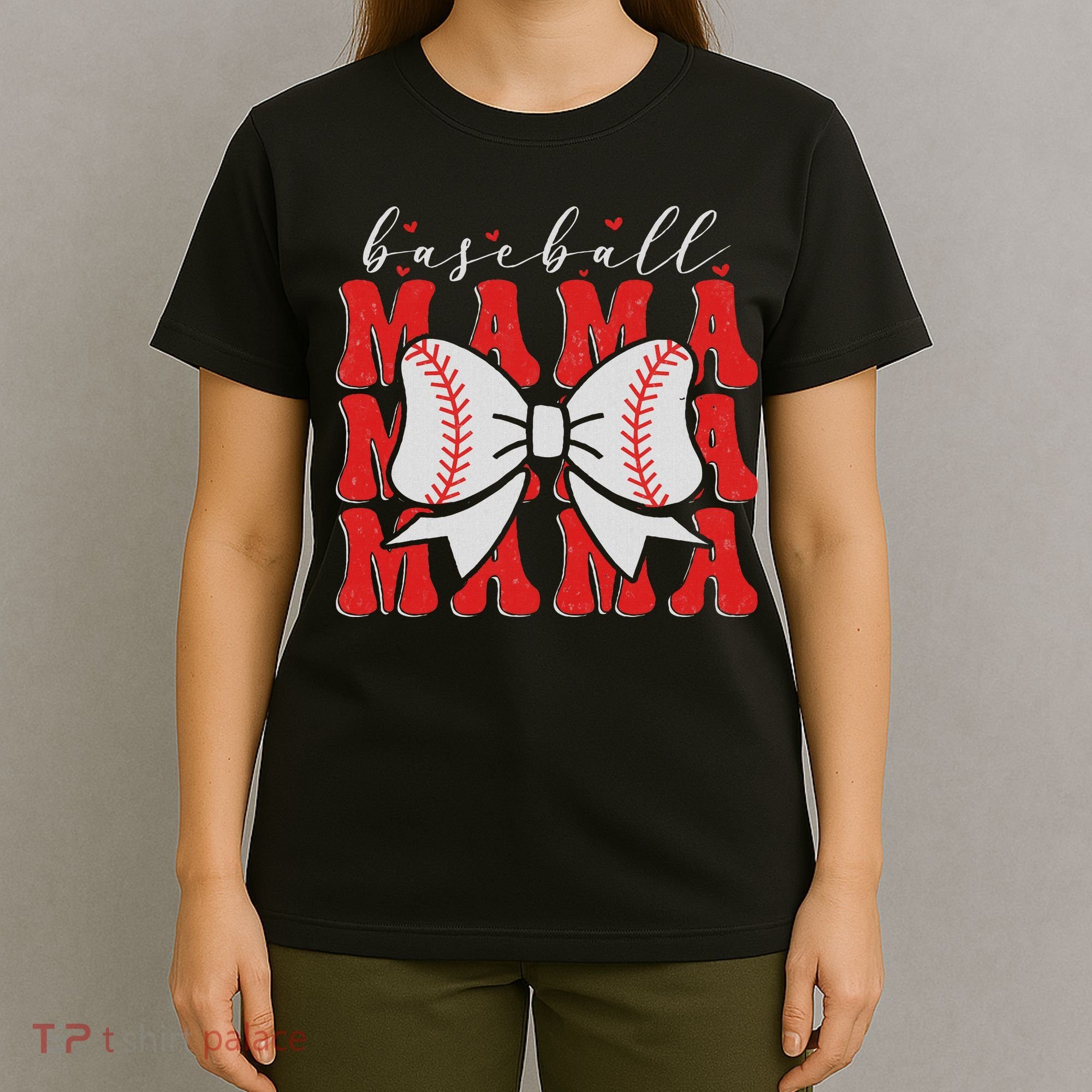 Baseball Mama Coquette Bow Sport Lover Sister Mother's Day T-Shirt