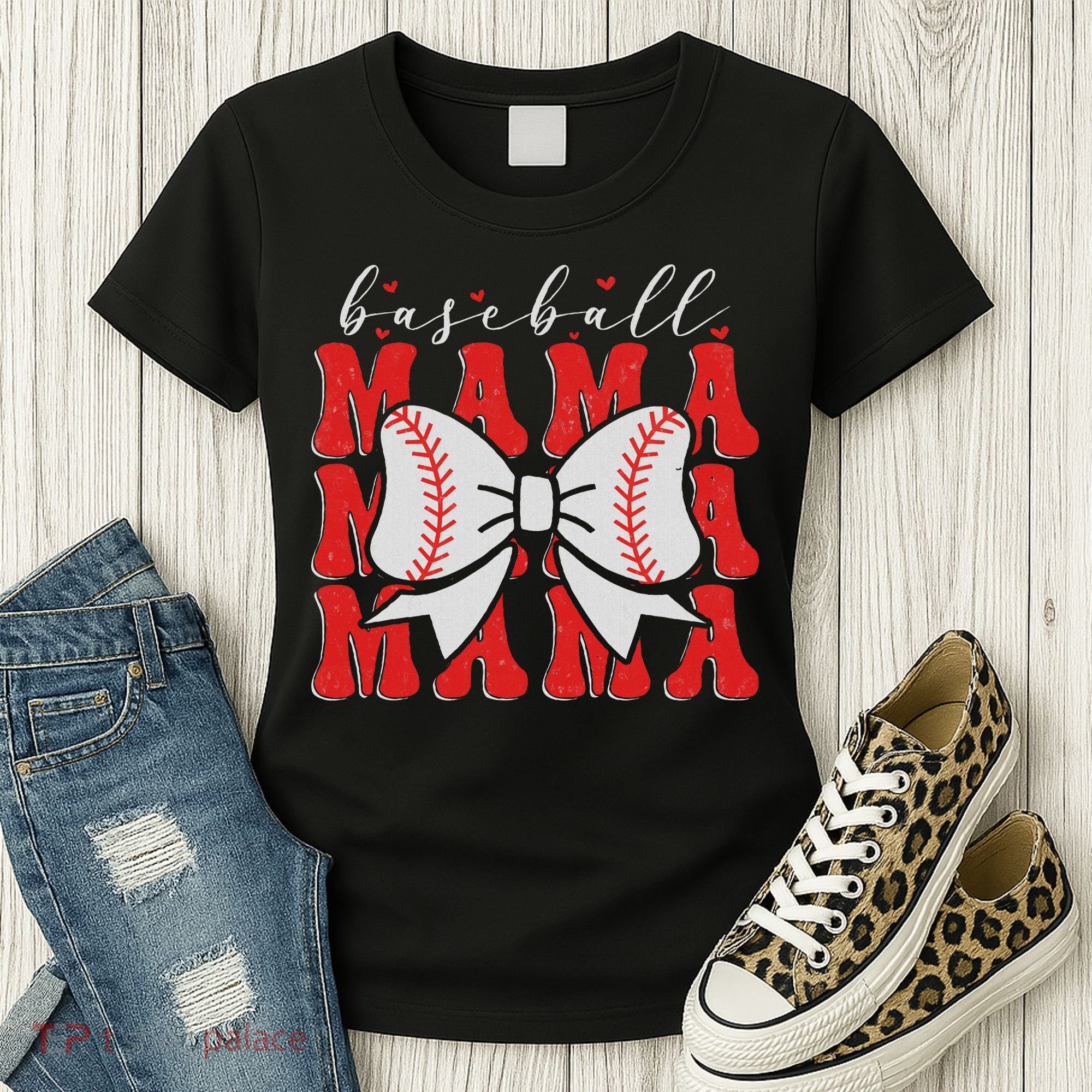 Baseball Mama Coquette Bow Sport Lover Sister Mother's Day Women's T-Shirt