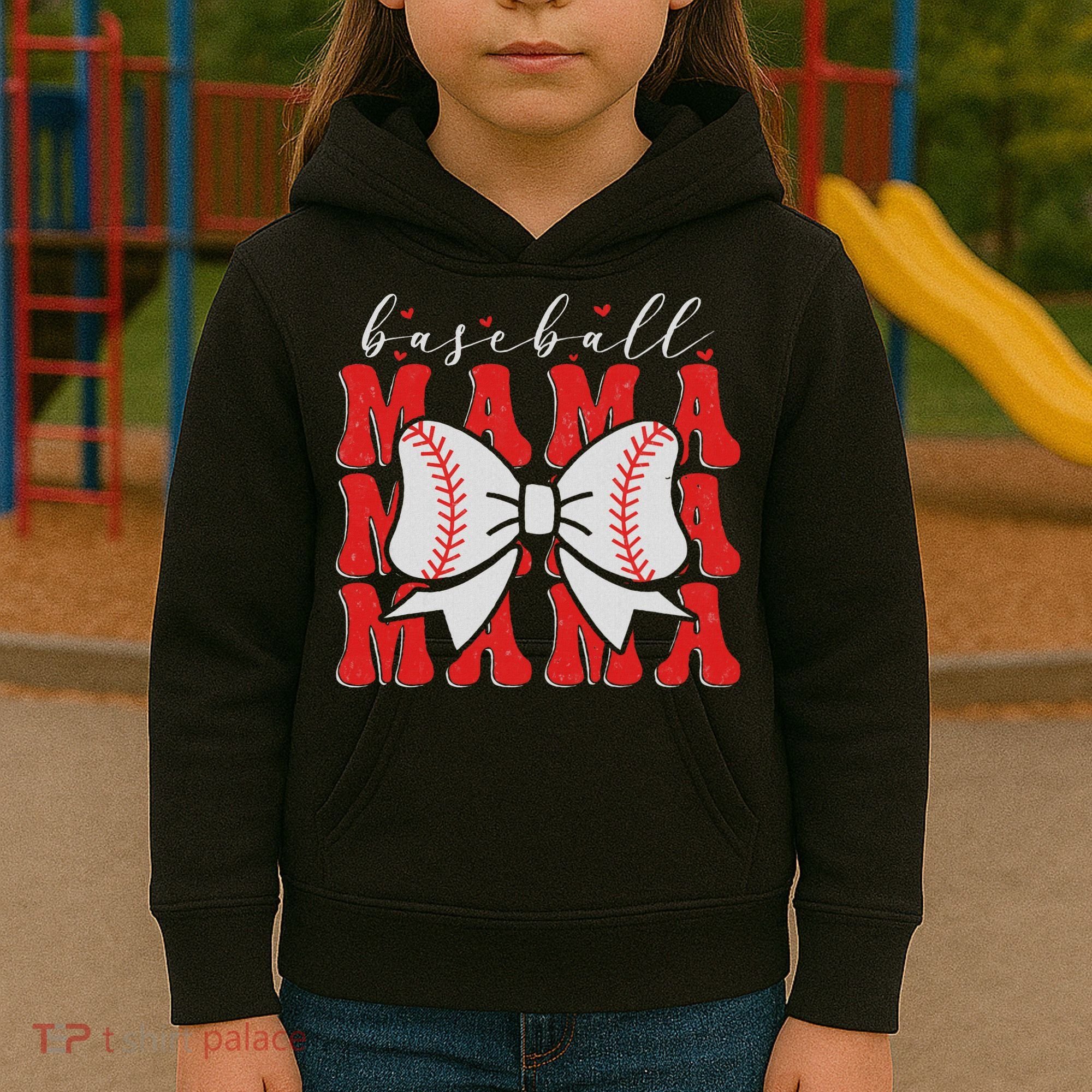 Baseball Mama Coquette Bow Sport Lover Sister Mother's Day Kids Hoodie